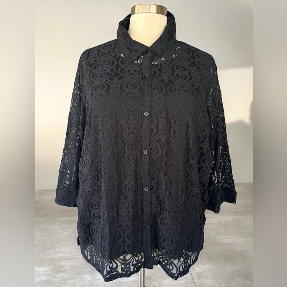 NEW!Blair 2-Piece Black Lace Button-Down Half Sleeve Top Size 3XL - Picture 2 of 9